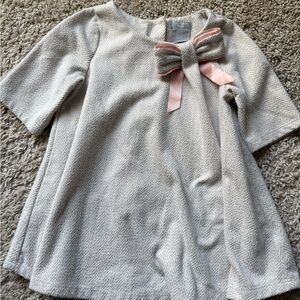 Toddler Girl 4T Herringbone Cream and Gold dress with Pink Bow